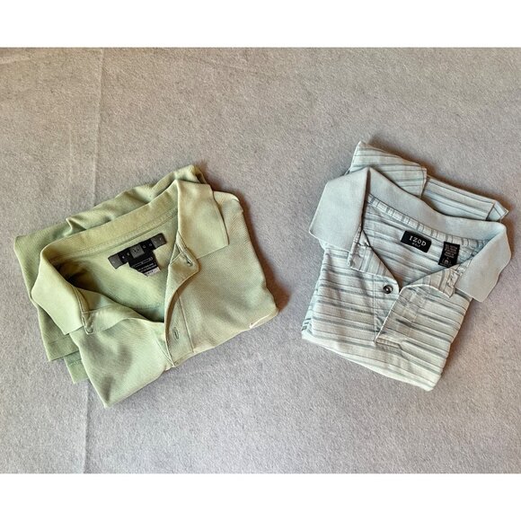 Nike Other - Two Golf Mens Polo Shirts Size L Nike Izod Green Cotton Blue Striped Blend